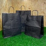 Крафт пакет бумажный черный с кручеными ручками 180х80х250мм 